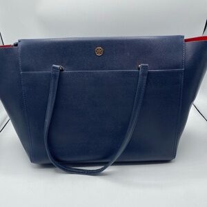 Tory Burch Robinson Tote Navy Blue Orange Lining Large Classic Baddie